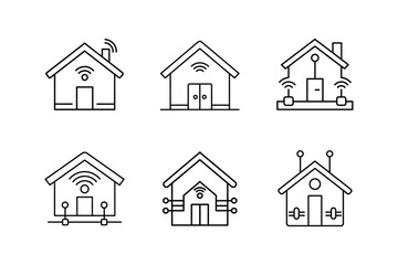 smart home layout icon line art vector illustration