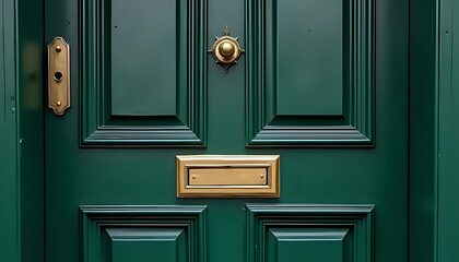 Ornate Green Door with Brass Accents
