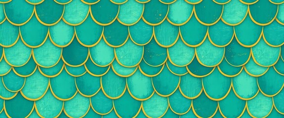 Retro vintage fish scales vector seamless pattern in teal and gold for textile, wrapping, and scrapbooking,  style,   textile print