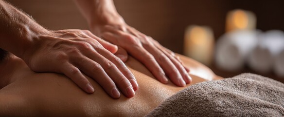 The hands providing a soothing massage on a relaxed body in a tranquil setting.