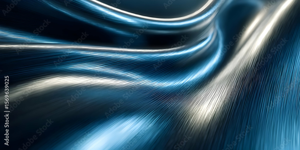 Poster abstract flowing texture with smooth curves and a gleaming metallic finish, creating a sense of mode