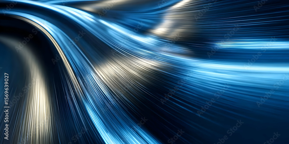 Poster a dynamic abstract image showcasing flowing lines of blue light, representing speed and innovation i