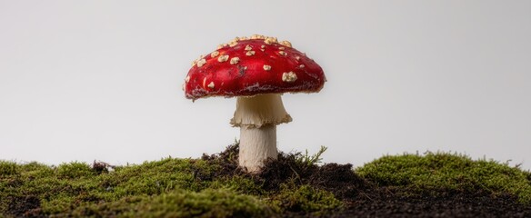 The Vibrant Red Mushroom Standing Majestically Among the Green Moss