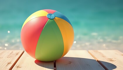 Colorful Beach Ball on Wooden Deck