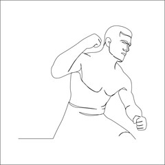 A bold line art of an MMA fighter throwing a powerful punch, captured in a dynamic pose with intense expression, showcasing strength and focus in a minimalist style.
