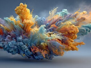 Electric rainbow explosion of ink and smoke in chaotic abstract harmony