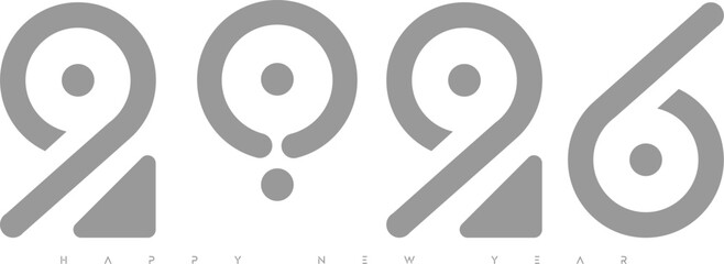 2026 happy new year simple design with grey color and isolated in white, new design concept number of 2026 for  greeting card, cover, poster, calendar, etc 