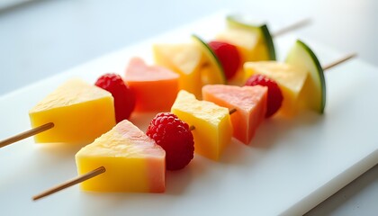 Fruit Skewers on a White Plate