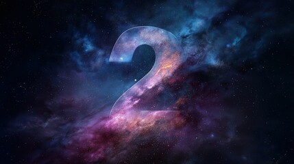 Cosmic - themed number 2 with nebula - like textures set against a star - filled space background, ideal for countdowns, event branding, or digital designs 