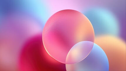 Abstract background with translucent spheres in soft pink, blue, and orange hues for digital design, wallpaper, or web - page use 