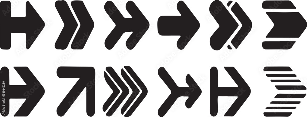 Poster black arrow shapes pointing right various styles direction forward