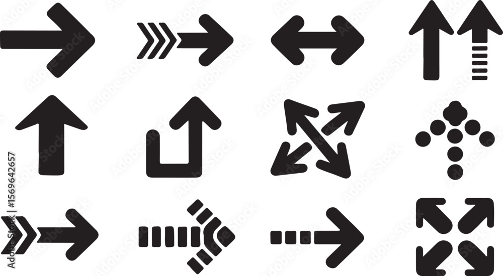 Poster collection of black directional arrows and symbols navigation pointer