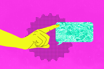 Zine full image artwork collage of hand show bubble communication icon speech conversation talk...