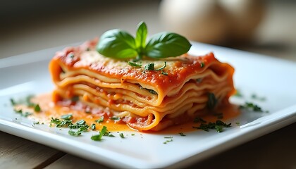 Layered Lasagna on a White Plate
