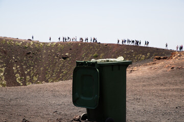 hiker trekking on mount Etna