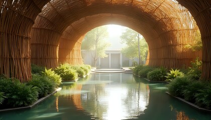 Bamboo-Covered Pathway to a Tranquil Pool
