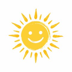 A simple yellow hand-drawn sun with a smile shape at the center, surrounded by radiating