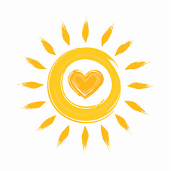 Sunshine Love A Hand-Painted Sun with Heart Illustration