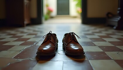 Brown Leather Shoes on a Tile Floor