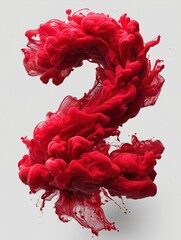 3D rendering of red liquid in the shape of the number 2, with dynamic and flowing texture, set against a light - gray background. Ideal for graphic design, branding, and promotional materials. 