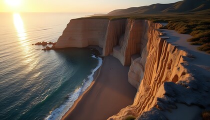 Coastal Cliffs and Beach at Sunset