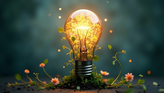 Lightbulb flowers energy nature bright idea innovation creativity inspiration concept