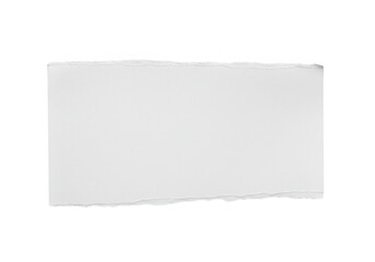 A rectangular piece of torn white paper with a rough edge is isolated on transparent background