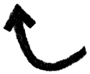 Bold brush hand drawn curved arrow. Doodle marker thick arrow. Hand drawn vector direction pointers. Curved, wavy brush strokes with scratches.