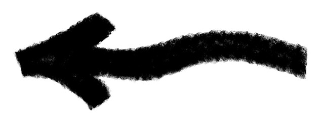 Bold brush hand drawn curved arrow. Doodle marker thick arrow. Hand drawn vector direction pointers. Curved, wavy brush strokes with scratches.