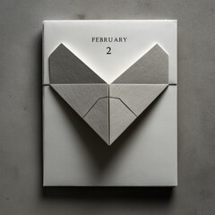 Origami - inspired heart design on a white card with "February 2" text, suitable for date - related designs, greeting cards, or event announcements 