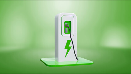 EV charging an electric car. Power supply for electric car charging. Socket for electrical car battery charger. EV car charging station in parking. Nature energy, Clean energy, Green eco concept.