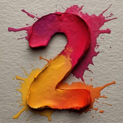 3D - styled number 2 with vibrant color gradient and paint - splash effect on textured paper background 