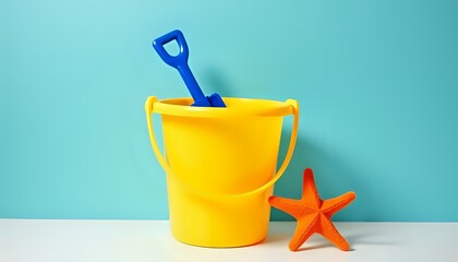 Beach Toys on a Light Blue Background