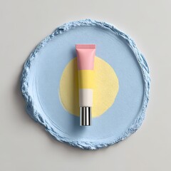 Flat Lay Tube on Pastel Pink & Yellow Split Background with White Divider