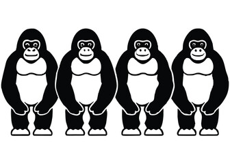 Fototapeta premium Four Stylized Cartoon Gorillas Illustration