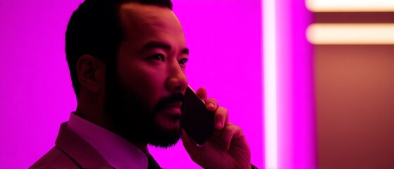 Close-up of a man speaking on a mobile phone.