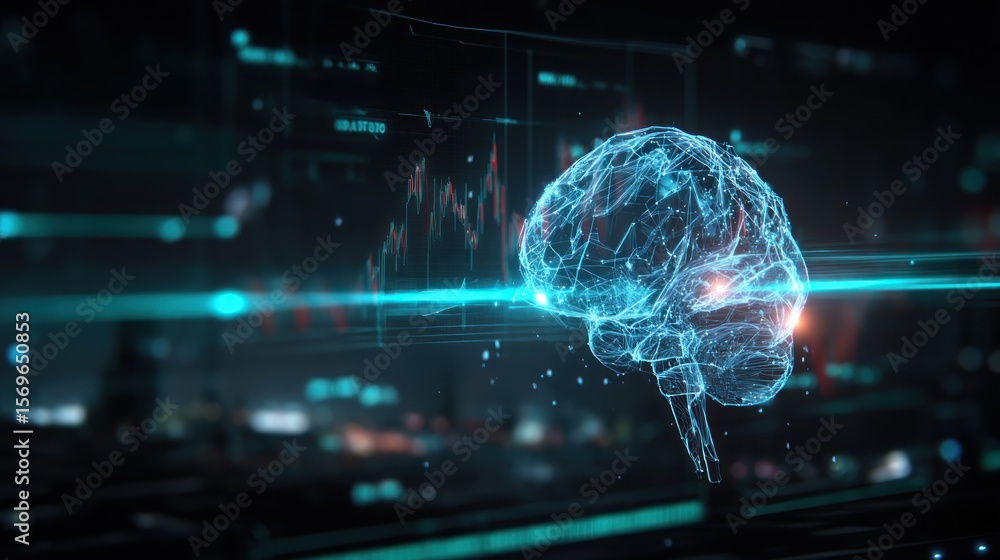 Poster abstract digital brain representation with financial data