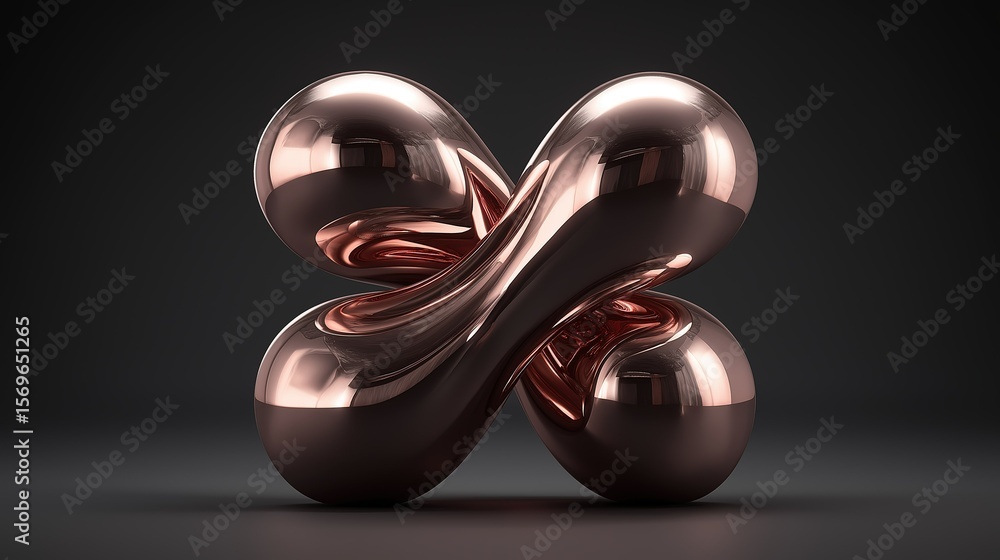 Fototapete 3d rendering of a sleek, metallic - like object with a flowing, intertwined design on a dark backgro