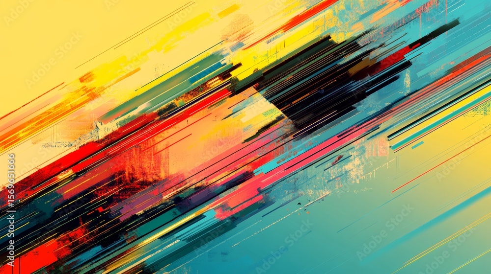 Poster dynamic brushstrokes, a vibrant abstract composition with diagonal lines