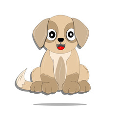 A sweet cartoon puppy with expressive eyes and floppy ears, sitting happily. Ideal for kids' books, pet designs, and educational materials. Vector EPS format.