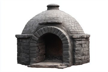 Fototapeta premium Primitive brick charcoal kiln isolated on white background, Selective focus black charcoal oven on white background.