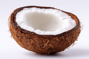 Coconut ice cream in coconut shell isolated on white background, Selective focus coconut milk ice cream with brown coconut shell on white background.