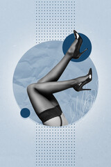 Trend artwork composite banner 3D photo collage of female body fragment legs underwear pants nylon...