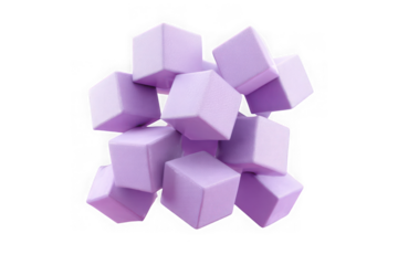 Pile of textured lavender cubes isolated on transparent background