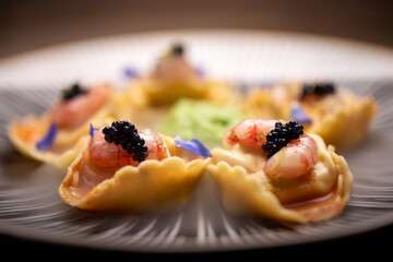 Tortelli with red mazara prawns