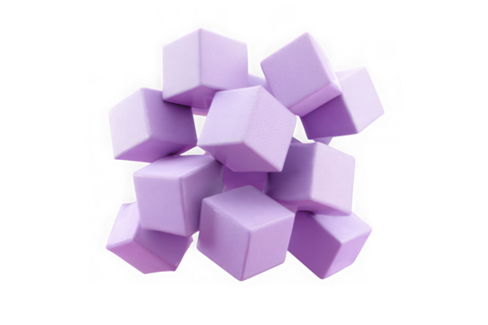 Pile of textured lavender cubes isolated on transparent background