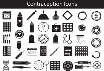 Contraception Icons Collection – Birth Control Methods Symbols & Illustrations