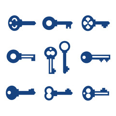Collection of nine blue vintage and modern keys antique