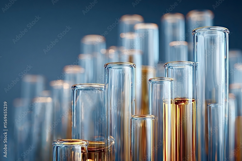 Poster laboratory glass test tubes containing liquid are creating a pattern