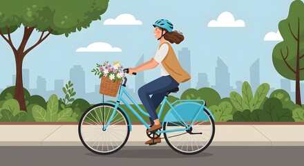 Naklejka premium Young woman riding a bicycle, enjoying the fun sport of cycling